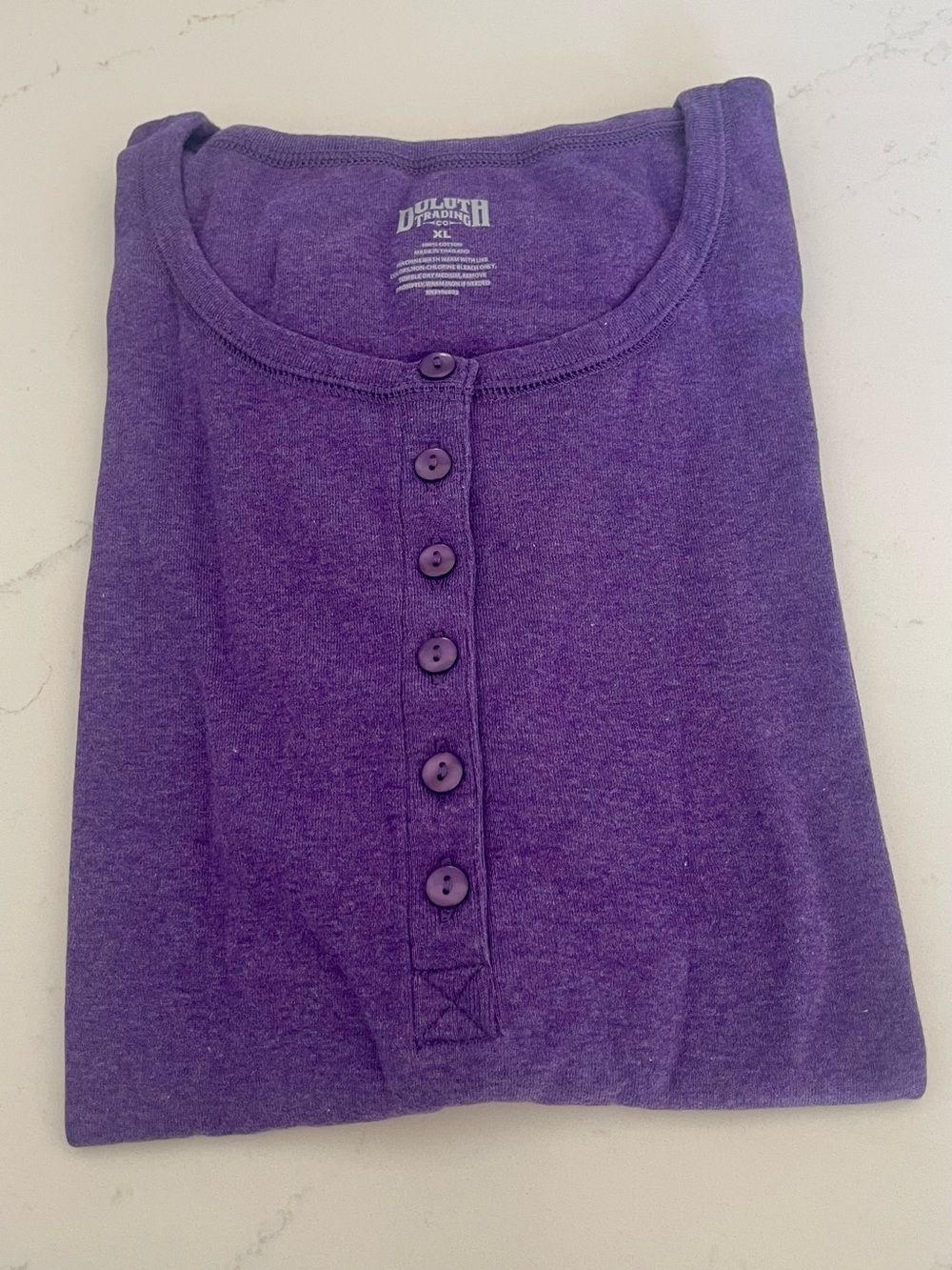 Duluth Trading Co Women’s Heather Purple Henley Short Sleeve Tee Top, Size XL - Picture 2 of 9